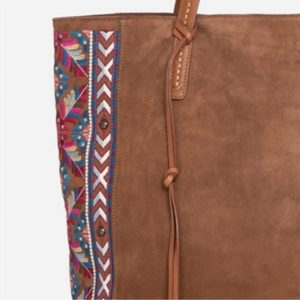 Johnny Was Tote Handbag Lola Embroidered Soft Leather